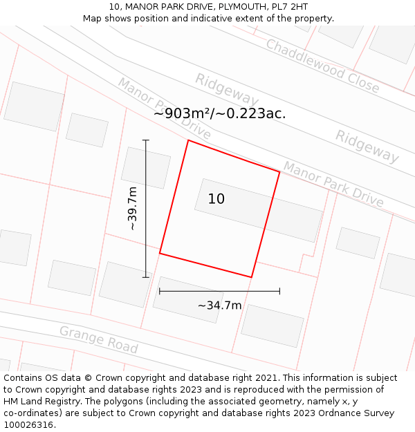 10, MANOR PARK DRIVE, PLYMOUTH, PL7 2HT: Plot and title map