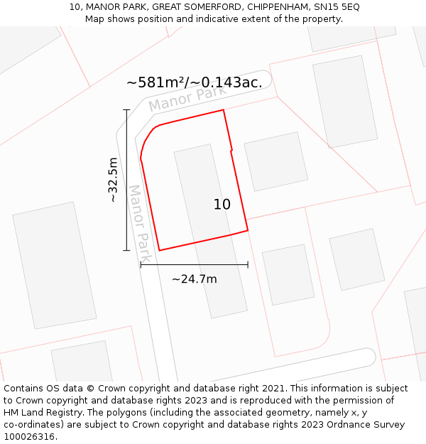 10, MANOR PARK, GREAT SOMERFORD, CHIPPENHAM, SN15 5EQ: Plot and title map