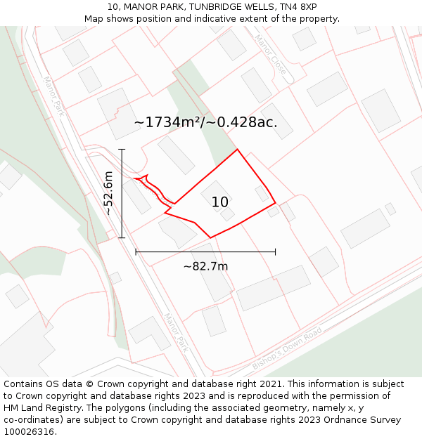 10, MANOR PARK, TUNBRIDGE WELLS, TN4 8XP: Plot and title map