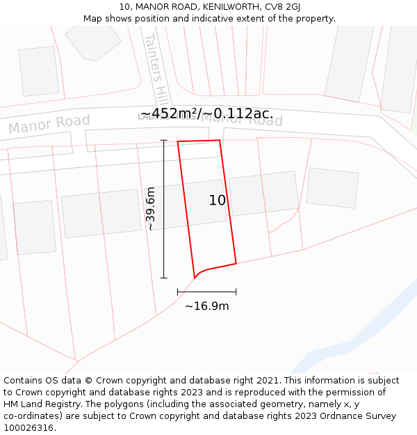 10, MANOR ROAD, KENILWORTH, CV8 2GJ: Plot and title map