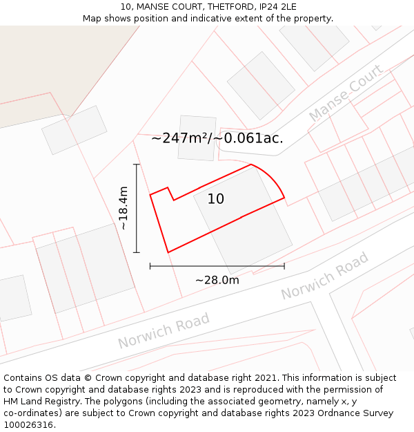 10, MANSE COURT, THETFORD, IP24 2LE: Plot and title map