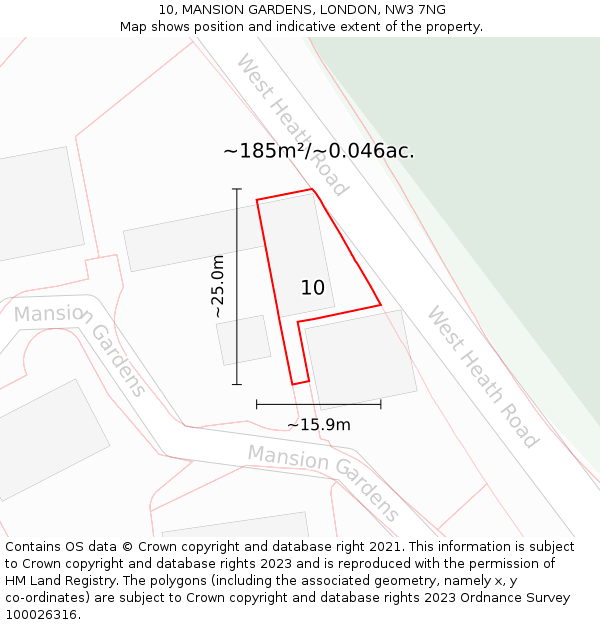 10, MANSION GARDENS, LONDON, NW3 7NG: Plot and title map