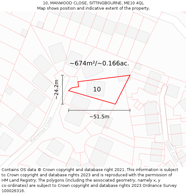 10, MANWOOD CLOSE, SITTINGBOURNE, ME10 4QL: Plot and title map