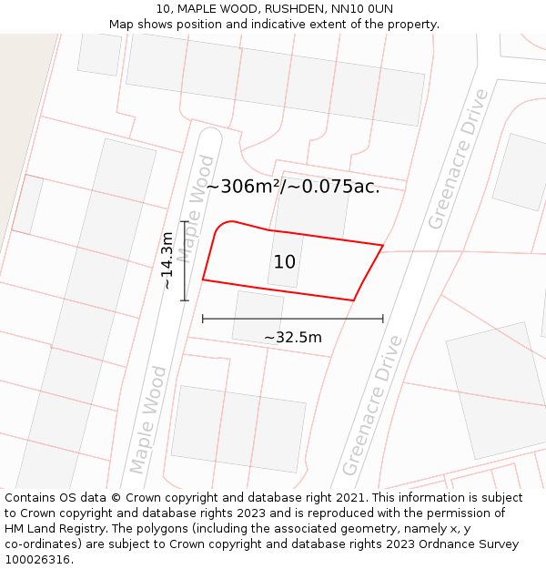 10, MAPLE WOOD, RUSHDEN, NN10 0UN: Plot and title map