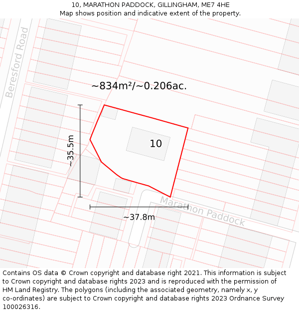 10, MARATHON PADDOCK, GILLINGHAM, ME7 4HE: Plot and title map