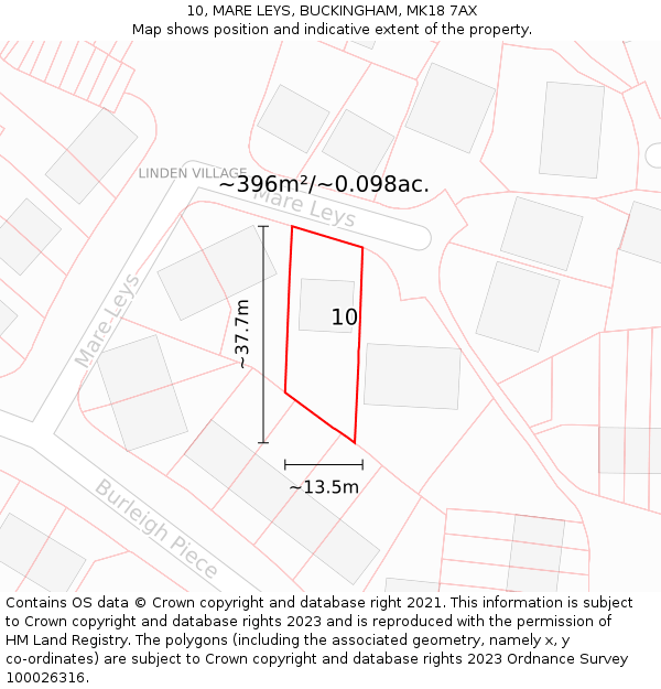 10, MARE LEYS, BUCKINGHAM, MK18 7AX: Plot and title map