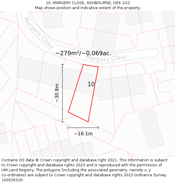 10, MARGERY CLOSE, ASHBOURNE, DE6 1GZ: Plot and title map