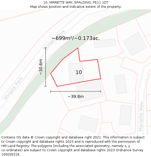 10, MARIETTE WAY, SPALDING, PE11 1DT: Plot and title map