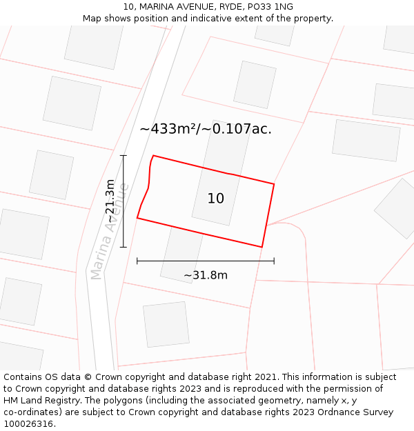 10, MARINA AVENUE, RYDE, PO33 1NG: Plot and title map