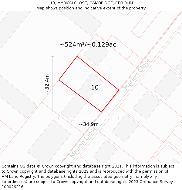 10, MARION CLOSE, CAMBRIDGE, CB3 0HN: Plot and title map