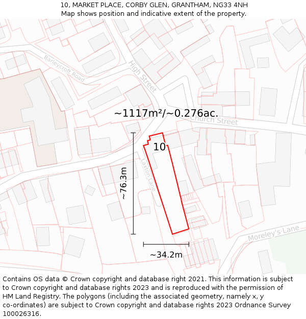 10, MARKET PLACE, CORBY GLEN, GRANTHAM, NG33 4NH: Plot and title map