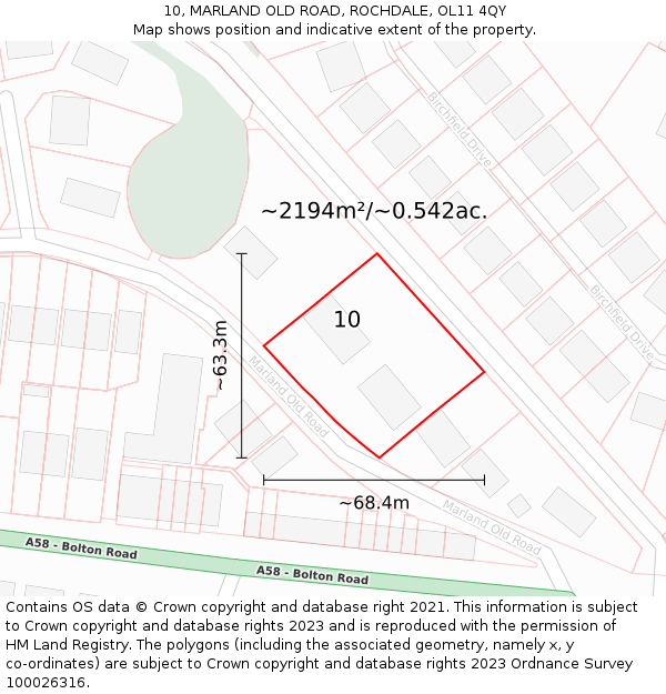 10, MARLAND OLD ROAD, ROCHDALE, OL11 4QY: Plot and title map