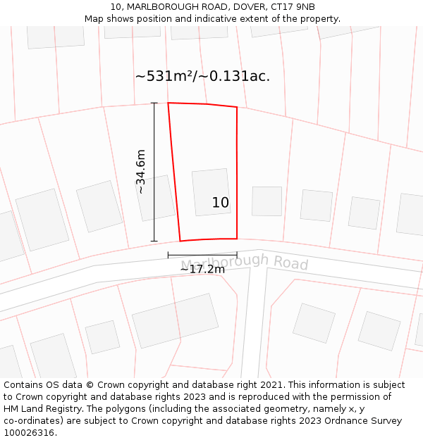 10, MARLBOROUGH ROAD, DOVER, CT17 9NB: Plot and title map