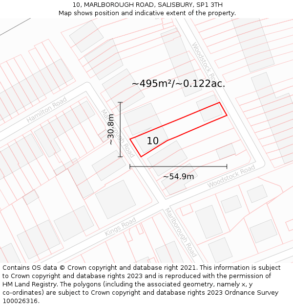 10, MARLBOROUGH ROAD, SALISBURY, SP1 3TH: Plot and title map