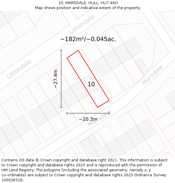 10, MARSDALE, HULL, HU7 4AG: Plot and title map