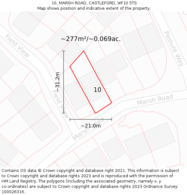 10, MARSH ROAD, CASTLEFORD, WF10 5TS: Plot and title map