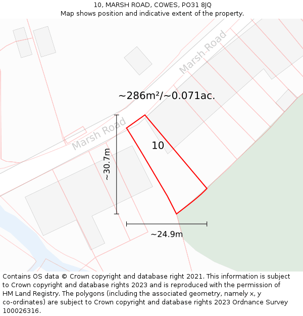 10, MARSH ROAD, COWES, PO31 8JQ: Plot and title map