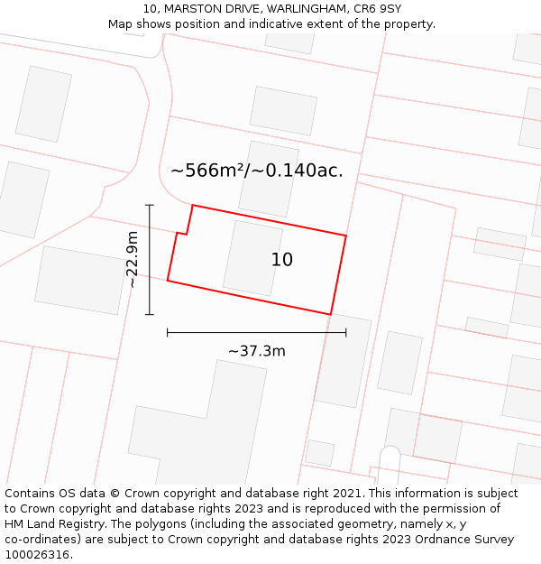 10, MARSTON DRIVE, WARLINGHAM, CR6 9SY: Plot and title map