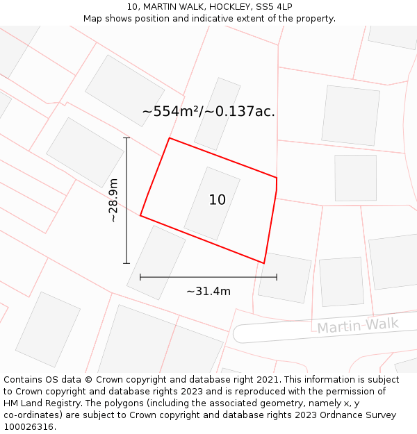 10, MARTIN WALK, HOCKLEY, SS5 4LP: Plot and title map