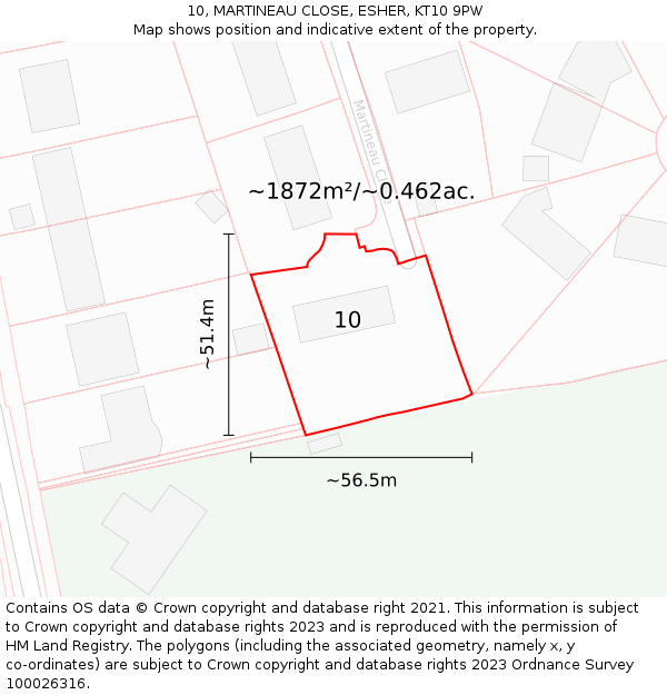 10, MARTINEAU CLOSE, ESHER, KT10 9PW: Plot and title map