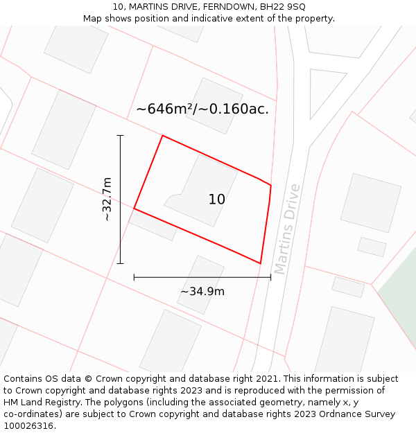 10, MARTINS DRIVE, FERNDOWN, BH22 9SQ: Plot and title map