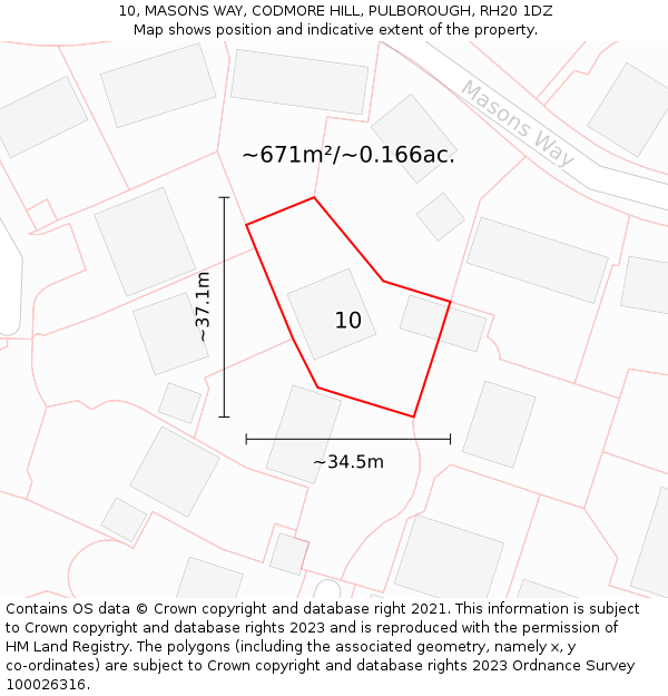 10, MASONS WAY, CODMORE HILL, PULBOROUGH, RH20 1DZ: Plot and title map