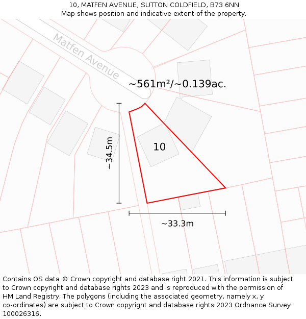 10, MATFEN AVENUE, SUTTON COLDFIELD, B73 6NN: Plot and title map