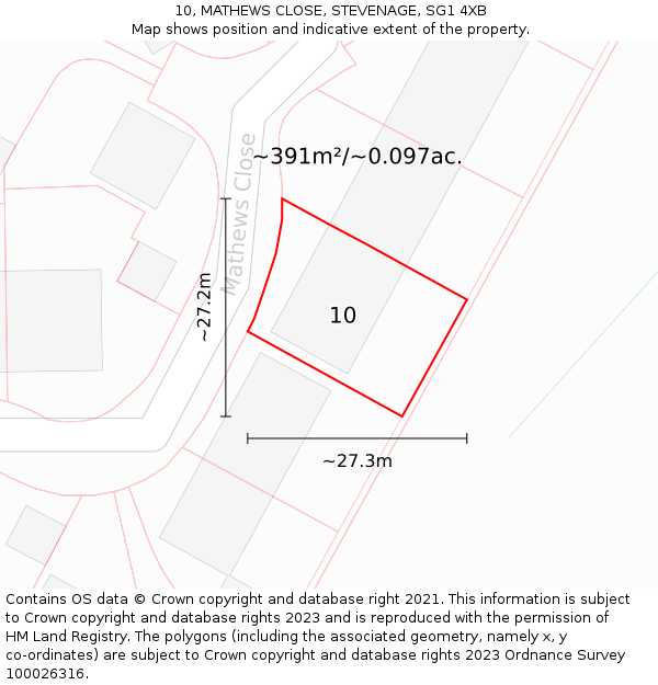 10, MATHEWS CLOSE, STEVENAGE, SG1 4XB: Plot and title map