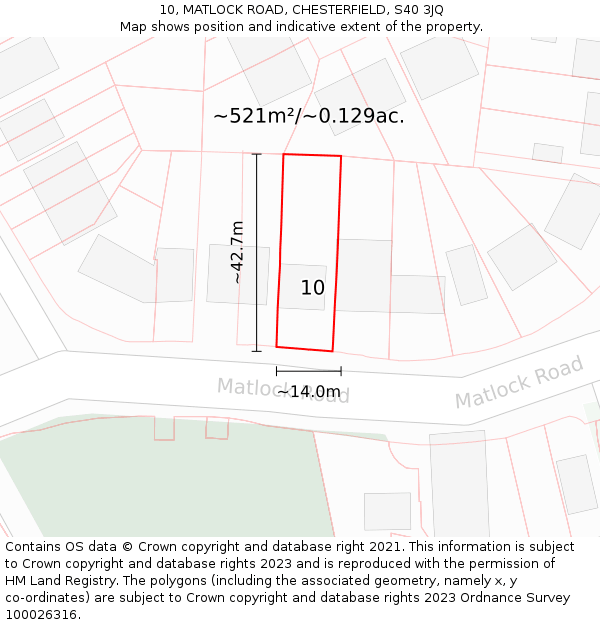 10, MATLOCK ROAD, CHESTERFIELD, S40 3JQ: Plot and title map