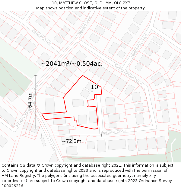 10, MATTHEW CLOSE, OLDHAM, OL8 2XB: Plot and title map