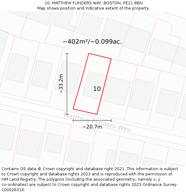 10, MATTHEW FLINDERS WAY, BOSTON, PE21 8BN: Plot and title map