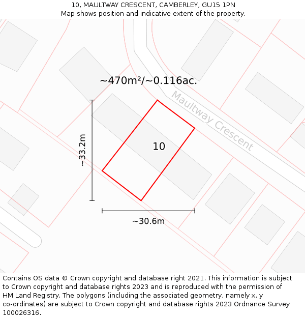 10, MAULTWAY CRESCENT, CAMBERLEY, GU15 1PN: Plot and title map