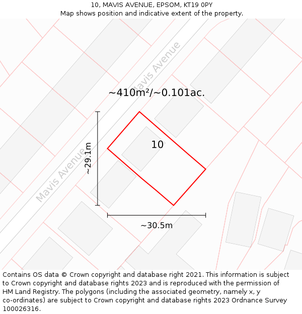 10, MAVIS AVENUE, EPSOM, KT19 0PY: Plot and title map