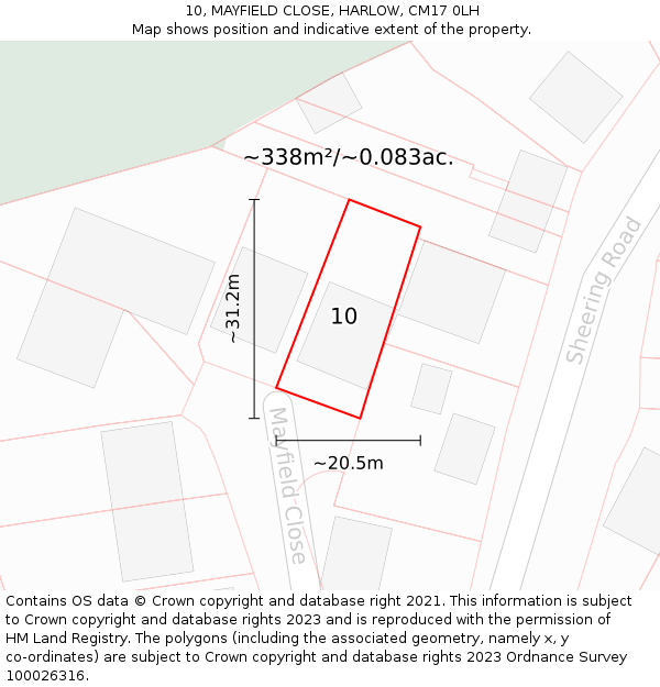 10, MAYFIELD CLOSE, HARLOW, CM17 0LH: Plot and title map