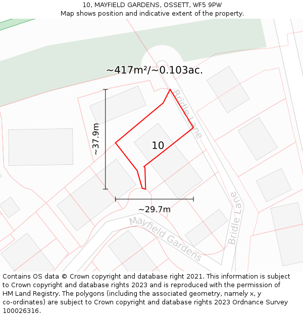 10, MAYFIELD GARDENS, OSSETT, WF5 9PW: Plot and title map