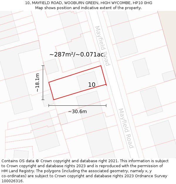 10, MAYFIELD ROAD, WOOBURN GREEN, HIGH WYCOMBE, HP10 0HG: Plot and title map