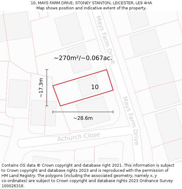 10, MAYS FARM DRIVE, STONEY STANTON, LEICESTER, LE9 4HA: Plot and title map