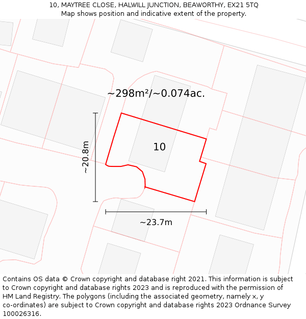 10, MAYTREE CLOSE, HALWILL JUNCTION, BEAWORTHY, EX21 5TQ: Plot and title map