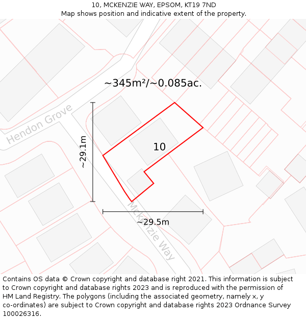 10, MCKENZIE WAY, EPSOM, KT19 7ND: Plot and title map