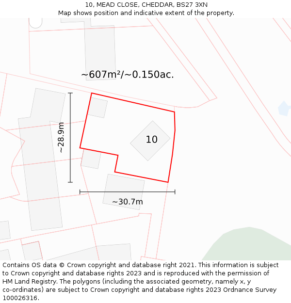 10, MEAD CLOSE, CHEDDAR, BS27 3XN: Plot and title map