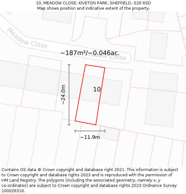 10, MEADOW CLOSE, KIVETON PARK, SHEFFIELD, S26 6SD: Plot and title map