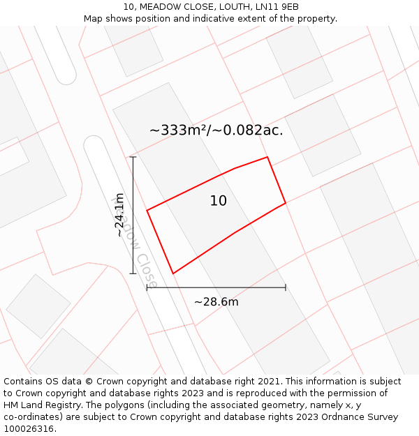 10, MEADOW CLOSE, LOUTH, LN11 9EB: Plot and title map