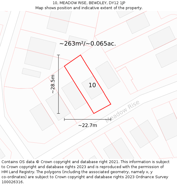 10, MEADOW RISE, BEWDLEY, DY12 1JP: Plot and title map