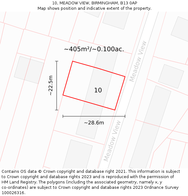 10, MEADOW VIEW, BIRMINGHAM, B13 0AP: Plot and title map