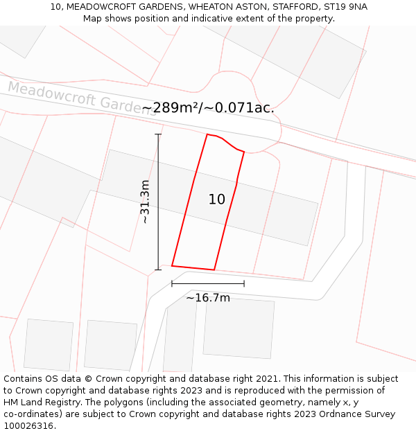 10, MEADOWCROFT GARDENS, WHEATON ASTON, STAFFORD, ST19 9NA: Plot and title map