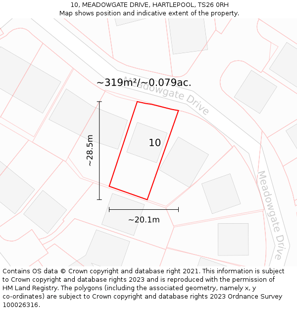 10, MEADOWGATE DRIVE, HARTLEPOOL, TS26 0RH: Plot and title map