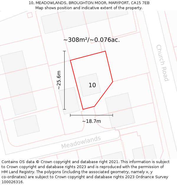 10, MEADOWLANDS, BROUGHTON MOOR, MARYPORT, CA15 7EB: Plot and title map