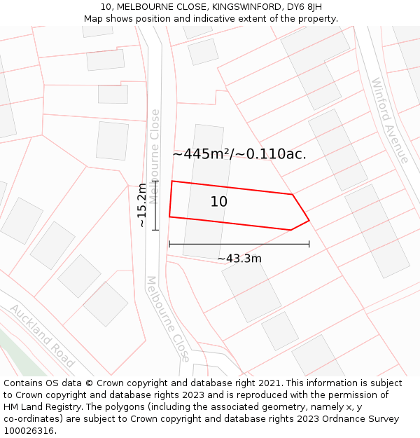 10, MELBOURNE CLOSE, KINGSWINFORD, DY6 8JH: Plot and title map