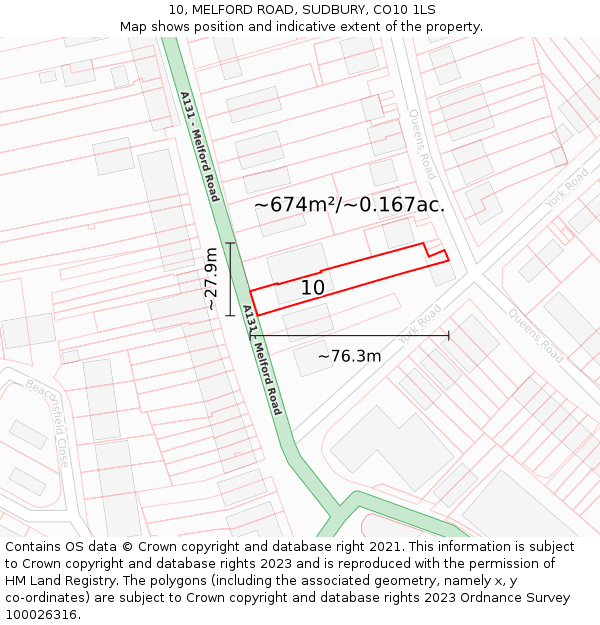 10, MELFORD ROAD, SUDBURY, CO10 1LS: Plot and title map