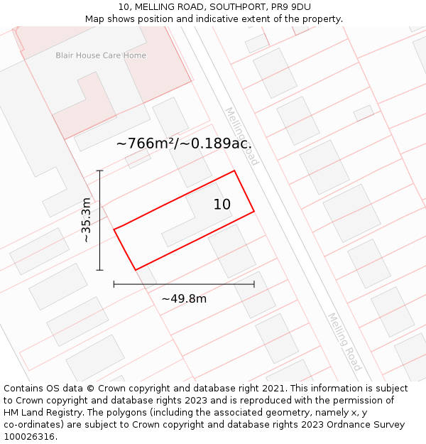 10, MELLING ROAD, SOUTHPORT, PR9 9DU: Plot and title map